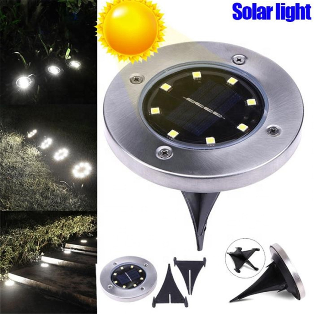 8 LED Solar Lawn Lamp Buried Light Under Ground Lamp Outdoor Path Way Garden - Silver 5700K-6500K