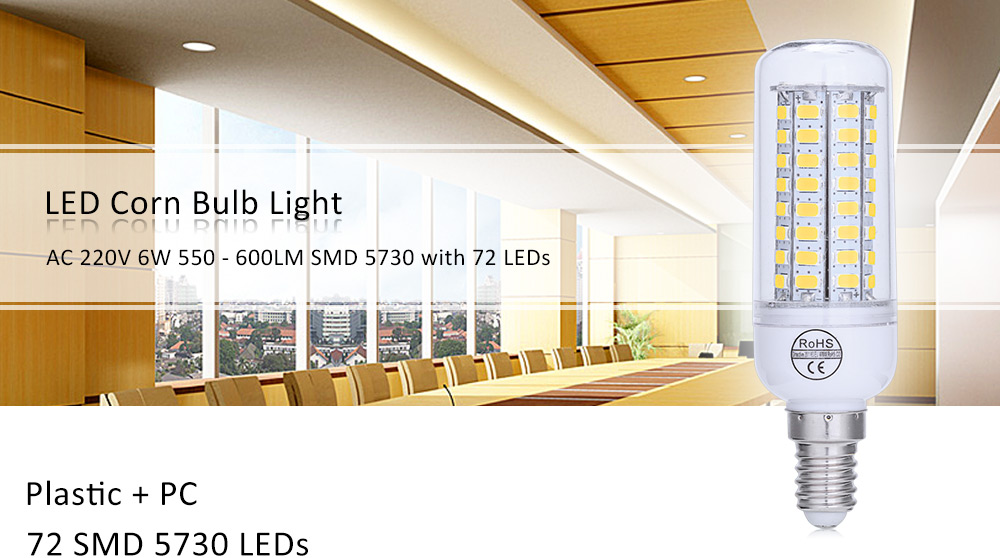 AC 220V B22 6W 550 - 600LM SMD 5730 LED Corn Bulb Light with 69 LEDs