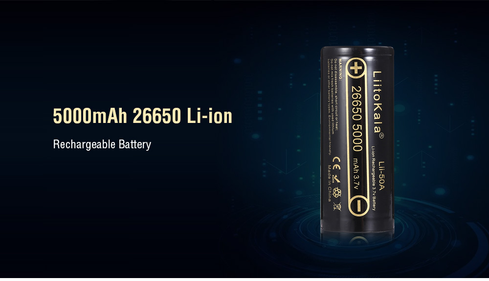 LiitoKala Lii - 50A 3.7V 50A 5000mAh 26650 Li-ion Rechargeable Battery for Flashlight
